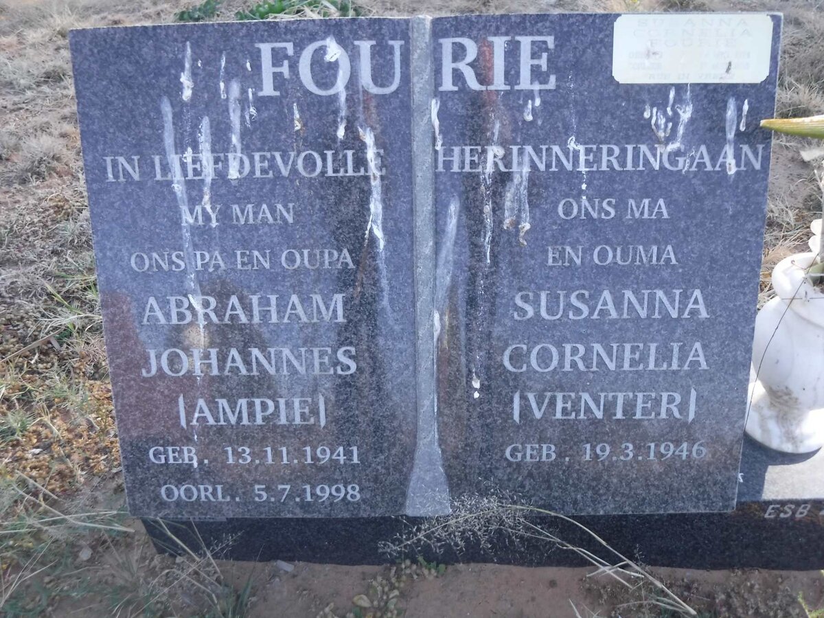 FOURIE Abraham Johannes 1941-1998 &amp; Susanna Cornelia VENTER 1946- :: FOURIE Susanna Cornelia 1974-2015