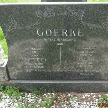 GOERKE Dries 1915-1977 &amp; Hettie 1918-2001