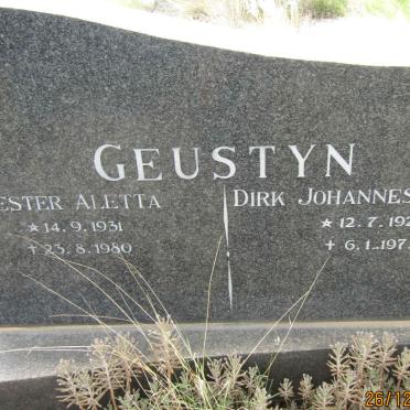 GEUSTYN Dirk Johannes Jacobus 1926-1975 &amp; Hester Aletta 1931-1980