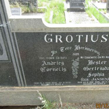 GROTIUS Andries Cornelis  1909-1979 &amp; Hester Gertruida Sophia JANSEN 1918-1970