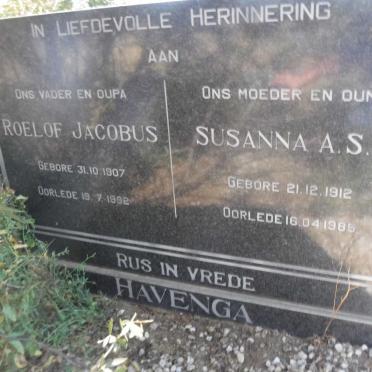 HAVENGA Roelof Jacobus 1907-1992 &amp; Susanna A.S.J. 1912-1985