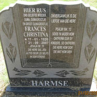 HARMSE Frances Christina 1926-2007