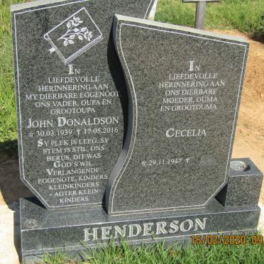 HENDERSON John Donaldson 1939-2016 &amp; Cecelia 1947-