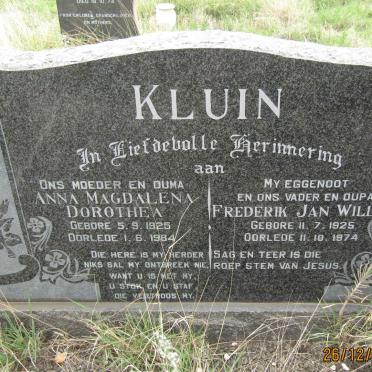 KLUIN Frederik Jan Willem 1925-1974 &amp; Anna Magdalena Dorothea 1925-1984