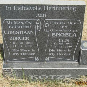 KOTZE Christiaan Burger 1939-2008 &amp; Engela G.S. 1944-2010