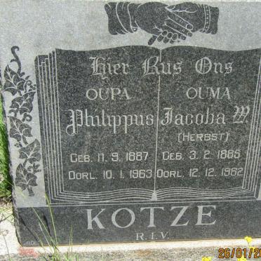 KOTZE Philippus 1887-1963 &amp; Jacoba M. HERBST 1885-1962