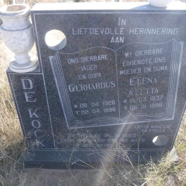 KOCK Gerhardus, de 1928-1996 &amp; Elena Aletta 1937-1996