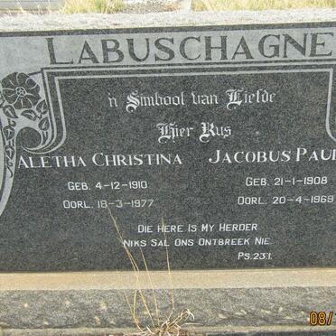 LABUSCHAGNE Jacobus Paulus 1908-1969 &amp; Aletha Christina 1910-1977