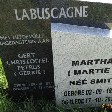 LABUSCAGNE Gert Christoffel Petrus 1917-2004 &amp; Martha SMIT 1928-2018