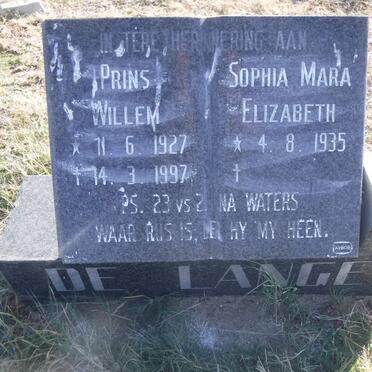 LANGE Prins Willem, de 1927-1997 &amp; Sophia Mara Elizabeth 1935-