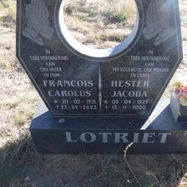 LOTRIET Francois Carolus 1931-2003 &amp; Hester Jacoba 1929-2000
