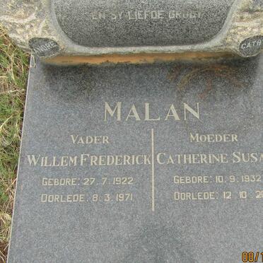 MALAN Willem Frederick 1922-1971 &amp; Catherine Susan 1931-2001