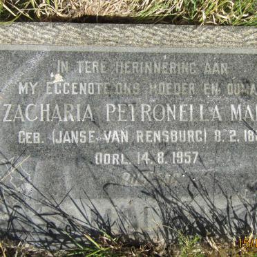 MALAN Zacharia Petronella Maria nee JANSE VAN RENSBURG 1889-1957