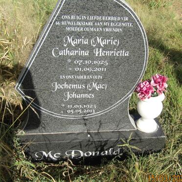McDONALD Jochemus Johannes 1923-2013 &amp; Maria Catharina Henrietta 1925-2011