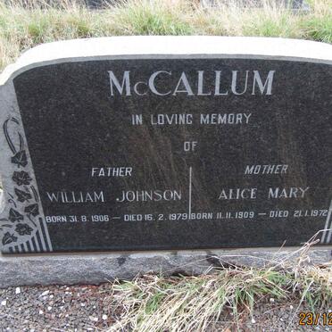 McCALLUM William Johnson 1906-1979 &amp; Alice Mary 1909-1972
