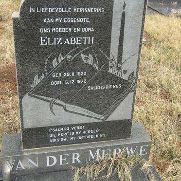 MERWE Elizabeth, van der 1920-1972