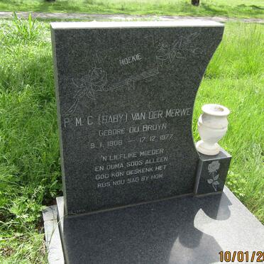 MERWE P.M.C., van der nee Du BRUYN 1906-1977