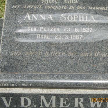 MERWE Anna Sophia, v. d. nee PETZER 1922-1962