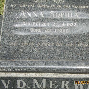 MERWE Anna Sophia, v. d. nee PETZER 1922-1962