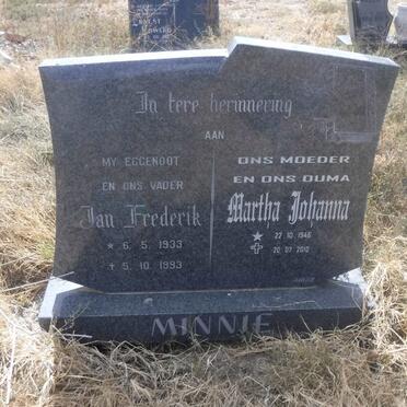 MINNIE Jan Frederik 1933-1993 &amp; Martha Johanna 1946-2010