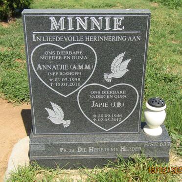 MINNIE J.B. 1946-2012 &amp; A.M.M. BOSHOFF 1958-2010