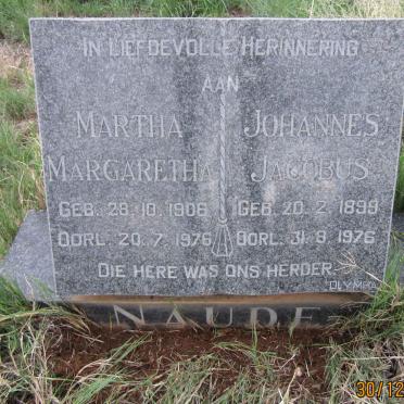 NAUDE Johannes Jacobus 1899-1976 &amp; Martha Margaretha 1906-1976