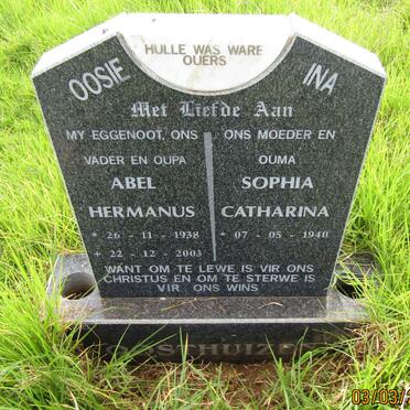 OOSTHUIZEN Abel Hermanus 1938-2003 &amp; Sophia Catharina 1940-