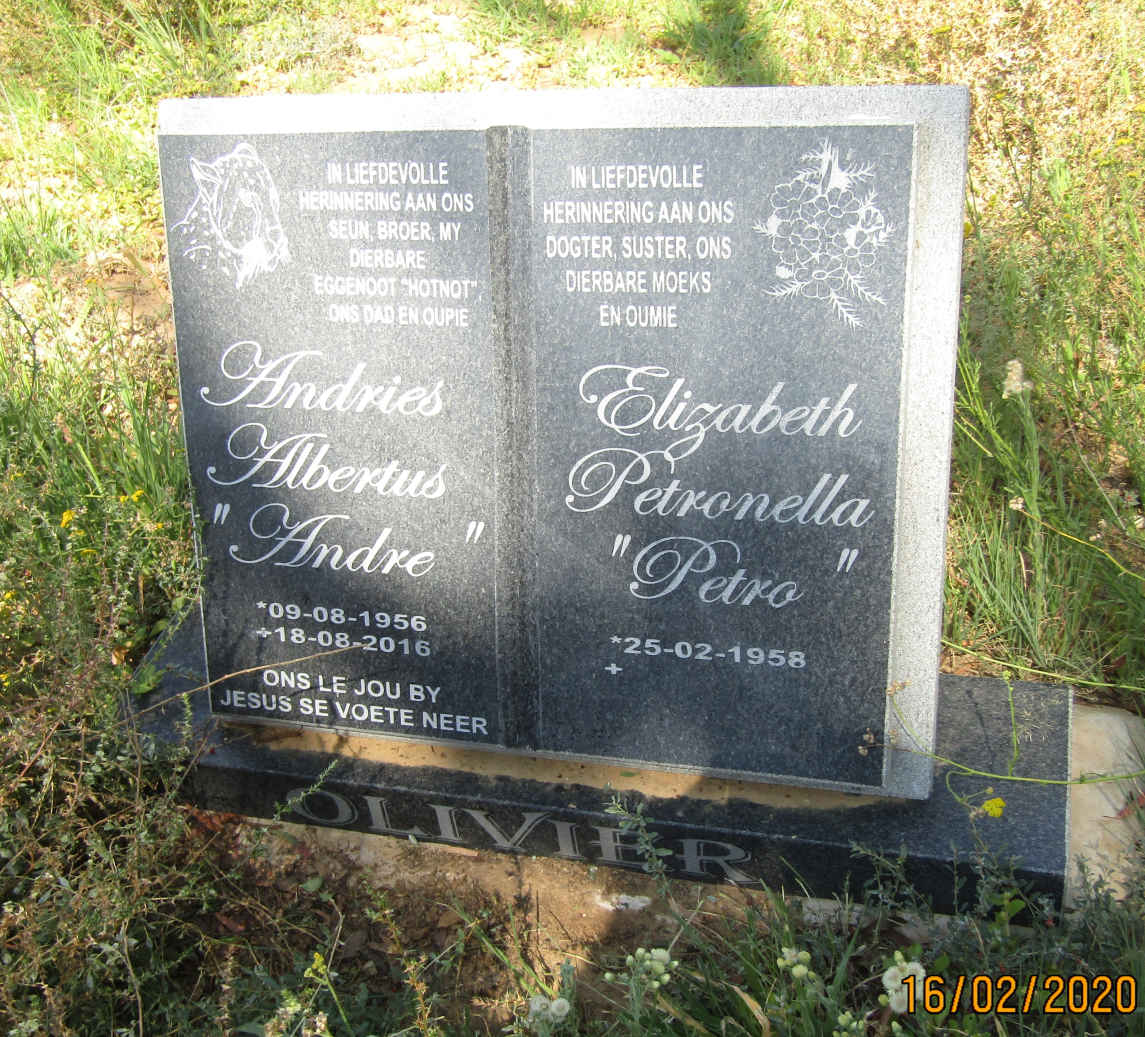 OLIVIER Andries Albertus 1956-2016 &amp; Elizabeth Petronella 1958-