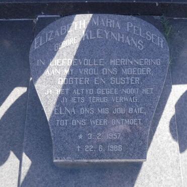 PELSER Elizabeth Maria nee KLEYNHANS 1957-1986