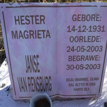 RENSBURG Hester Magrieta, Janse van 1931-2003