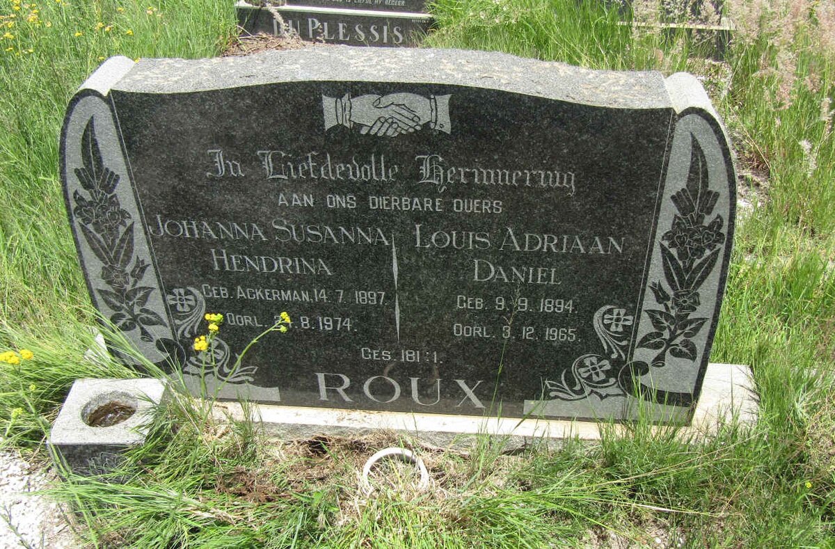 ROUX Louis Adriaan Daniel 1894-1965 &amp; Johanna Susanna Hendrina ACKERMAN 1897-1974