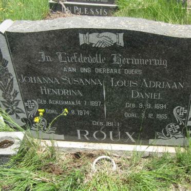 ROUX Louis Adriaan Daniel 1894-1965 &amp; Johanna Susanna Hendrina ACKERMAN 1897-1974