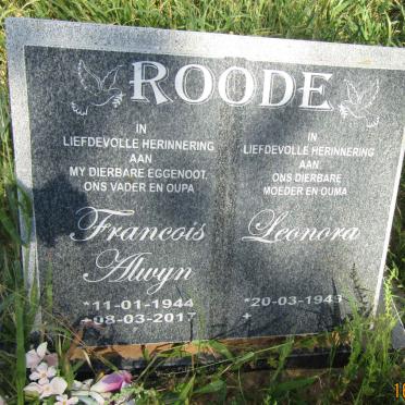 ROODE Francois Alwyn 1944-2017 &amp; Leonora 1949-