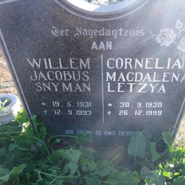SNYMAN Willem Jacobus 1931-1993 &amp; Cornelia Magdalena Letzya 1930-1999