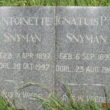 SNYMAN Ignatius P.L. 1890-1965 &amp; Antoinette 1897-1997