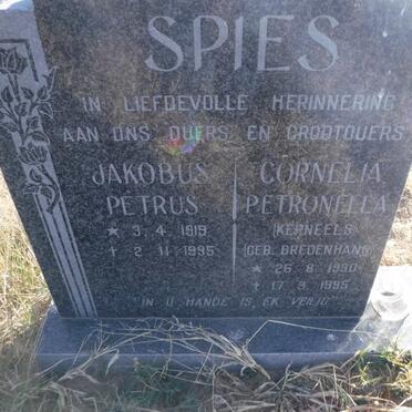 SPIES Jakobus Petrus 1919-1995 &amp; Cornelia Petronella BREDENHANN 1930-1995
