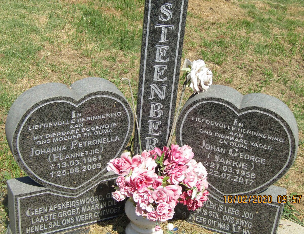 STEENBERG Johan George 1956-2017 &amp; Johanna Petronella 1961-2009