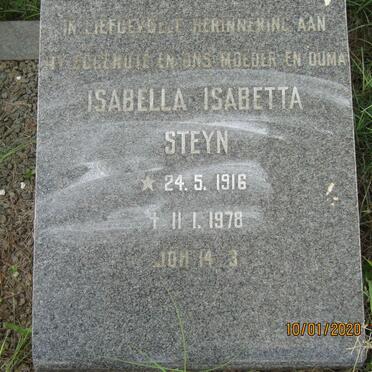 STEYN Isaac Frederick Marais 1911-1979 & Isabella Isabetta 1916-1978