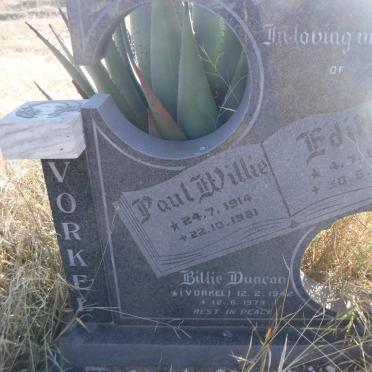 VORKEL Paul Willie 1914-1981 &amp; Edith 1910-1991 ::  DUNCAN Billie nee VORKEL 1942-1979