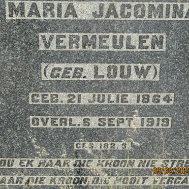 VERMEULEN Maria Jacomina nee LOUW 1864-1919