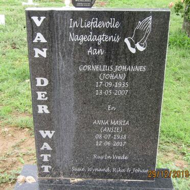 WATT Cornelius Johannes, van der 1935-2007 &amp; Anna Maria 1938-2017
