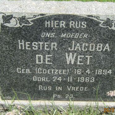 WET Hester Jacoba, de nee  COETZEE 1894-1963