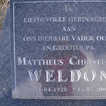 WELDON Mattheus Christiaan 1920-2005