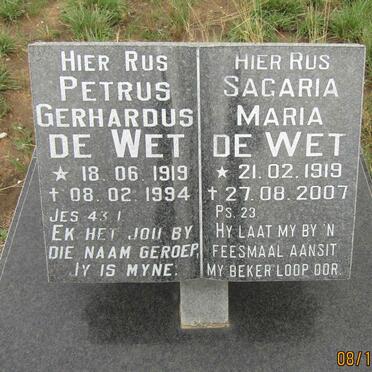 WET Petrus Gerhardus, de 1919-1994 &amp; Sagaria Maria 1919-2007