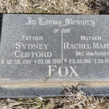 FOX Sydney Clifford 1915-1991 &amp; Rachel Maria VAN AARDT 1918-1997
