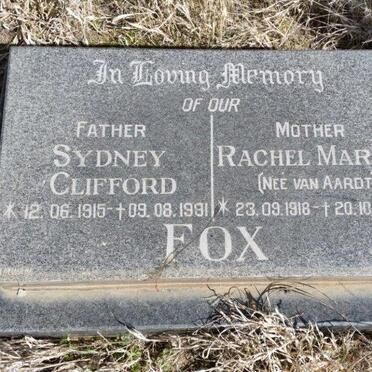 FOX Sydney Clifford 1915-1991 &amp; Rachel Maria VAN AARDT 1918-1997