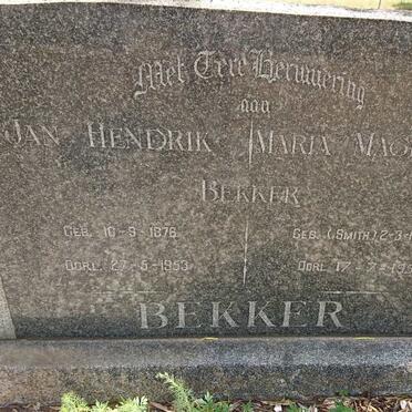 BEKKER Jan Hendrik 1976-1953 &amp; Maria Magdalena SMITH 1882-1958