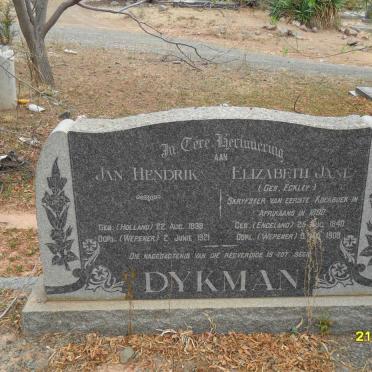 DYKMAN Jan Hendrik 1838-1921 &amp; Elizabeth Jane ECKLEY 1840-1908