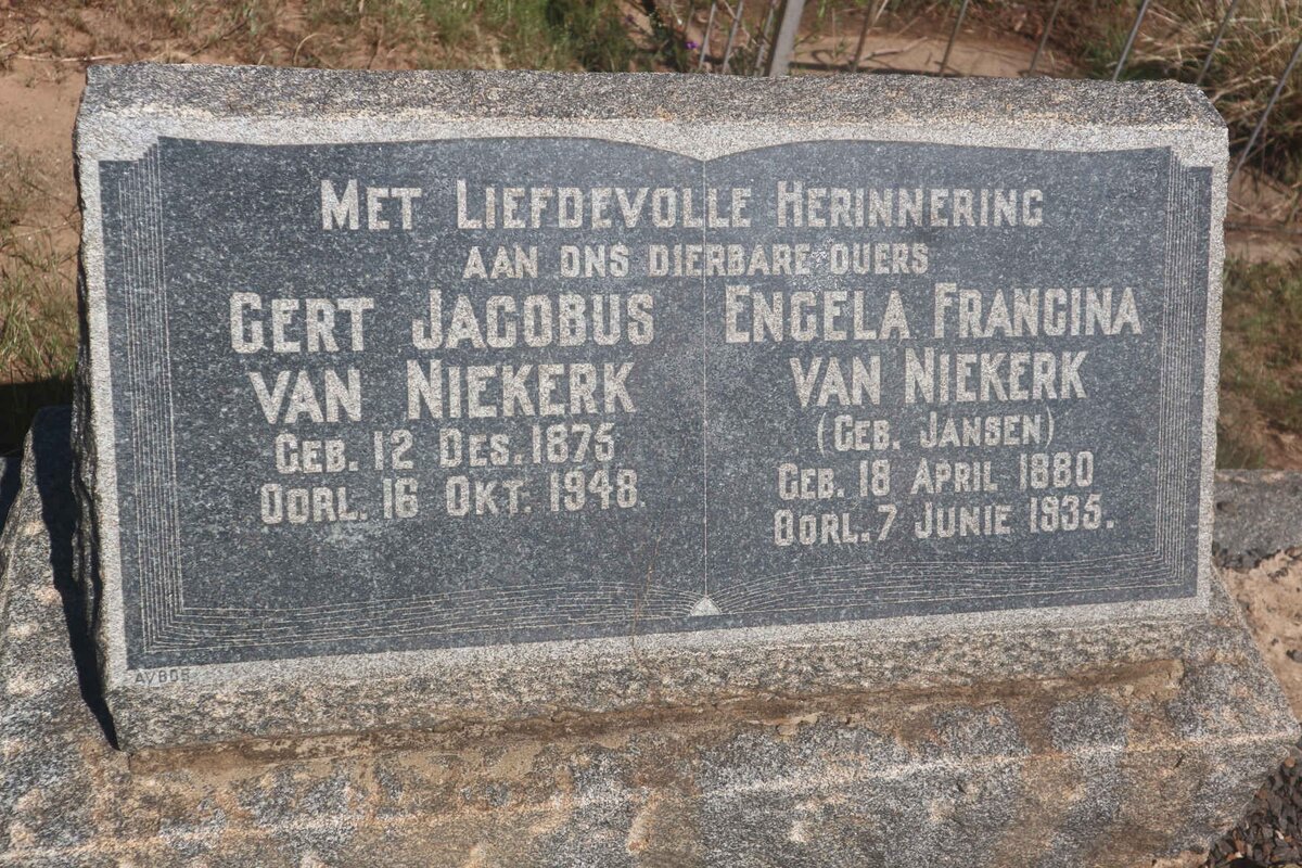 NIEKERK Gert Jacobus, van 1875-1948 &amp; Engela Francina JANSEN 1880-1935