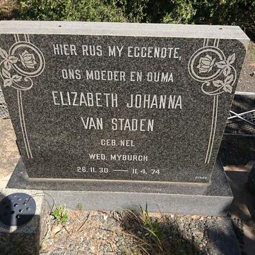 STADEN Elizabeth Johanna, van voorheen MYBURGH nee NEL 1930-1974